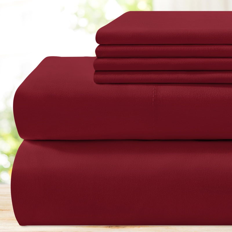 BYSURE 6 Pieces Bed Sheets Set(King, Burgundy) - Hotel Luxury Super Soft 1800 Thread Count 100% Microfiber Sheets with Deep Pockets, Wrinkle & Fade Resistant - Image 1